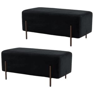Kit 2 Puffs Decorativos 90cm Base Aço Status B-300 Veludo Preto