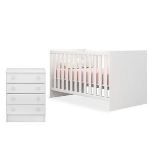 Quarto De Bebê Cômoda 777 E Berço Mini Cama 1344 Doce Sonho Branco - Qmovi