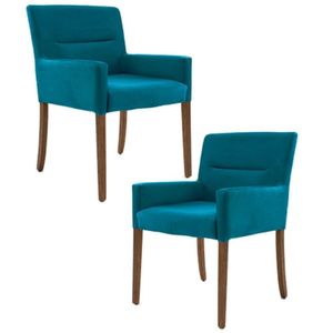 Kit 2 Poltronass Base Madeira Angel B66 Veludo Turquesa Domi