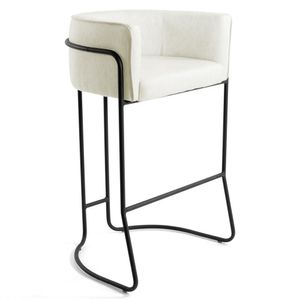 Banqueta Base Aço Preto Betina B-309 Veludo Bege - Domi