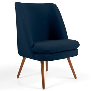Poltrona Pés Palito Madeira Pérsia B304 Suede Azul Marinho