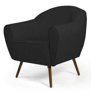 Poltrona Nina Pés Palito Madeira C465 Linho Chumbo Domi
