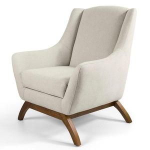 Poltrona Juliet Base De Madeira B370 Linho Bege Cru Domi