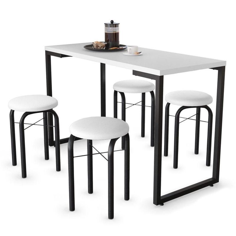 Conjunto Mesa de Cozinha Prattica Industrial 120cm e 2 Cadeiras Eames F02  Preto - Mpozenato