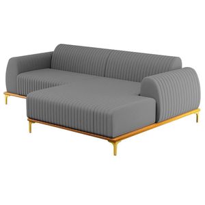 Sofá 255cm 4 Lugares Chaise Direito Pés Gold Cinza Escuro