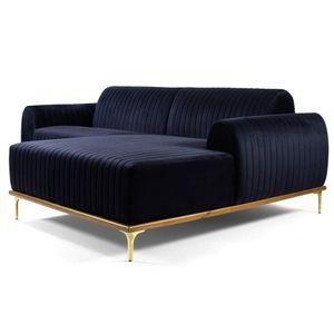 Sofá 350cm 6 Lugares Chaise Direito Pés Gold B-287 Marinho