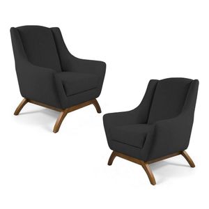 Kit 02 Poltronas Juliet Base De Madeira C-465 Chumbo