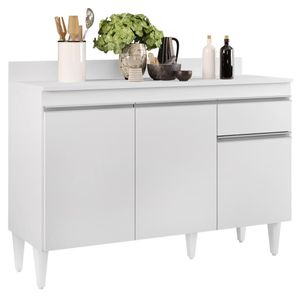 Balcão Gabinete 120cm 3 Portas 1 Gaveta Branco