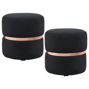 Kit 2 Puffs Decorativos Com Cinto Rosê Round B-300 Preto