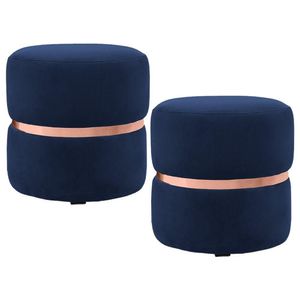 Kit 2 Puffs Decorativos Com Cinto Rosê Round B-287 Marinho
