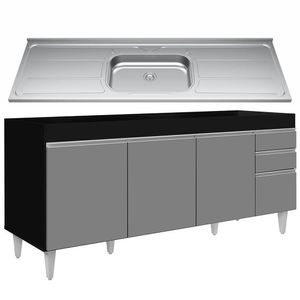 Balcão Gabinete Com Pia 180Cm Dallas Preto/Cinza - Lumil
