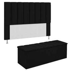 Kit Cabeceira + Calçadeira Baú King 195cm Suede Preto
