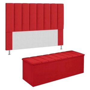 Kit Cabeceira + Calçadeira Baú Casal 140cm Suede Vermelho