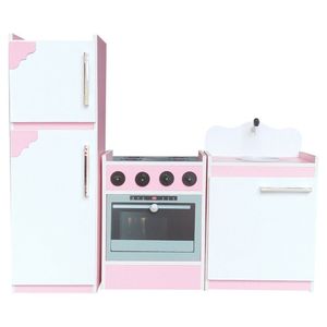 Cozinha Modulada 1,17cm de Madeira 3 Peças Rosa Branco