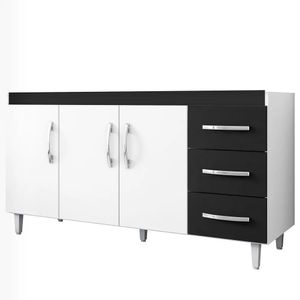 Balcão Pia 3 Portas 3 Gavetas 160 Cm D'w Preto