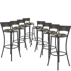 Jogo Com 8 Banquetas Altas Forts Fibra Uv Bancada, área Goumert, Bar, Piscina, Balcão, Floral Preto