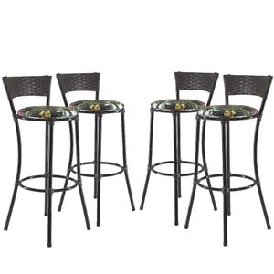 Jogo Com 4 Banquetas Alta Forts Preto Floral, Fibra Uv Bancada, área Goumert, Bar, Piscina, Balcão