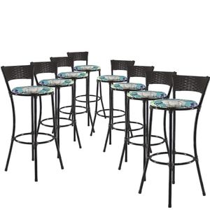 Jogo Com 8 Banquetas Alta Forts Fibra Uv Bancada, área Goumert, Bar, Piscina, Balcão, Azul Floral