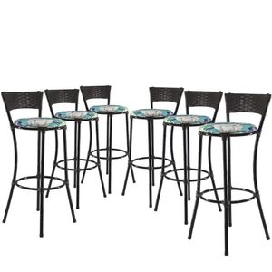 Kit Com 6 Banquetas Alta Forts Fibra Uv Bancada, área Goumert, Bar, Piscina, Balcão, Azul Floral