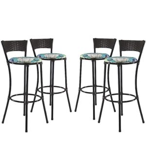 Kit Com 4 Banquetas Alta Forts Azul Floral, Fibra Uv Bancada, área Goumert, Bar, Piscina, Balcão