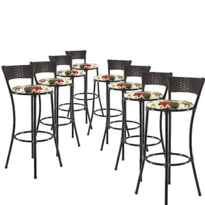 Jogo Com 8 Banquetas Altas Forts Fibra Uv Bancada, área Goumert, Bar, Piscina, Balcão, Floral Vermelho
