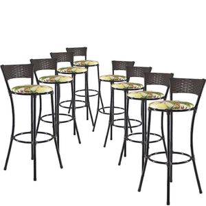 Jogo Com 8 Banquetas Alta Forts Verde Floral, Fibra Uv Bancada, área Goumert, Bar, Piscina, Balcão