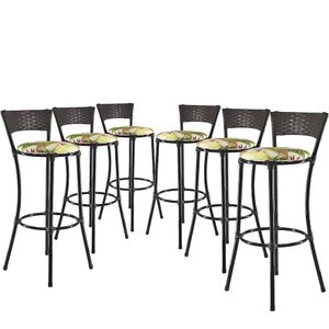 Jogo Com 6 Banquetas Alta Forts Fibra Uv Bancada, área Goumert, Bar, Piscina, Balcão, Floral Verde