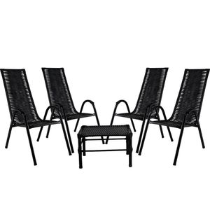 Jogo Com 4 Cadeiras E Mesa De Centro Canadá Cor Preto