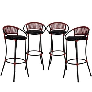 4 Banquetas Havaí Preto Vermelho