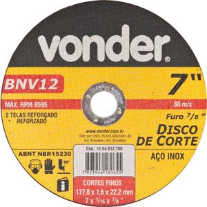 Disco De Corte 177,8X1,6X22,22 2 Telas Para Aço Carbono E In