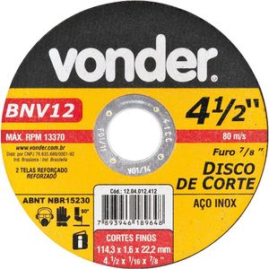 Disco De Corte 114,3X1,6X22,22 2 Telas Para Aço Carbono E In