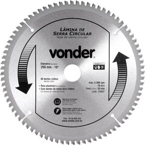 Lamina Serra Circ Vídea 250X80D 5300Rpm Para Alu. - Vonder