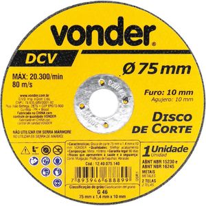 Disco De Corte 75 Mm X 1,4 Mm X 10 Mm