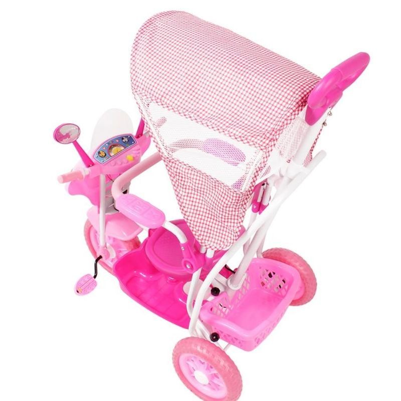 Triciclo Infantil com Capota - Passeio e Pedal - Rosa - Bandeirante