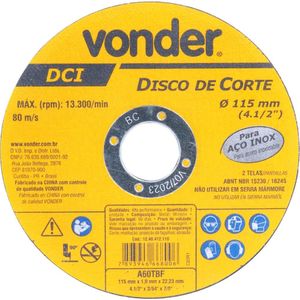 Disco De Corte 115 Mm X 1,0 Mm X 22,23 Mm Dci Inox