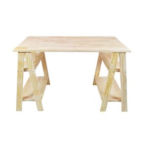Mesa com Cavaletes c/Prateleiras em Madeira Pinus CorNATURAL