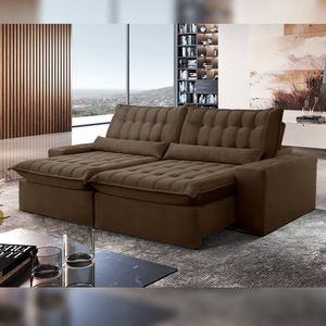 Sofá Retrátil E Reclinável 250cm Domínio Veludo/marrom