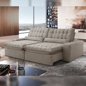 Sofá Retrátil E Reclinável 250cm Domínio Veludo/bege