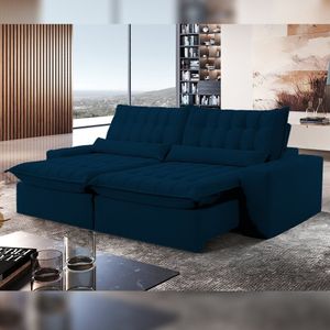 Sofá Retrátil E Reclinável 250cm Domínio Veludo/azul