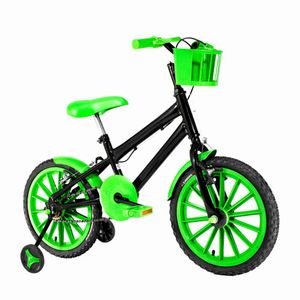 Bicicleta Infantil Masculina Aro 16 Nylon + Kit Passeio Cor Preta E Verde
