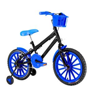 Bicicleta Infantil Masculina Aro 16 Nylon + Kit Premium Cor Preta E Azul