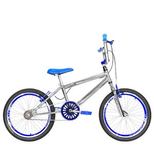 Bicicleta Infantil Masculina Aro 20 Cross Cromada e Azul