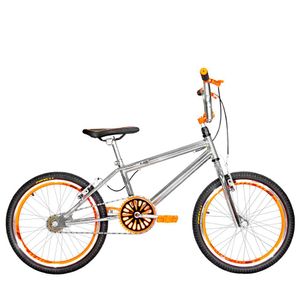 Bicicleta Infantil Masculina Aro 20 Cross Cromada e Laranja