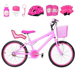 Bicicleta Infantil Feminina Aro 20+Kit Premium Rosa e Pink