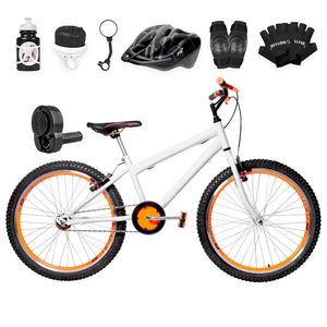 Bicicleta Masculina Aro 24 Aero+Kit Premium Branca e Laranja