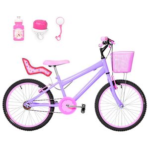 Bicicleta Infantil Feminina Aro 20+Kit Passeio e Cadeirinha Lilás