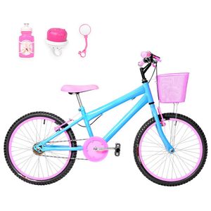 Bicicleta Infantil Feminina Aro 20+Kit Passeio Azul Claro