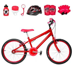Bicicleta Infantil Masculina Aro 20+Kit Proteção Vermelha