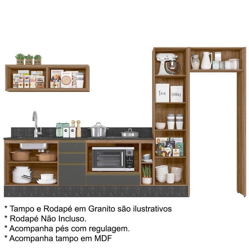 Cozinha Modulada 11 PÇs MDF Kali Carv/Chmb Nicioli