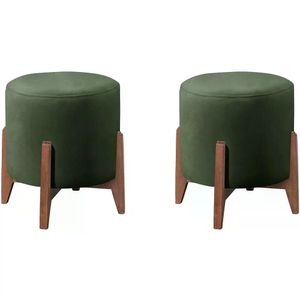 Kit 2 Puf Puff Para Sala Lhor Veludo Verde Rm Verde